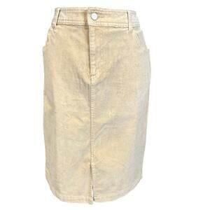 Vintage St. Johns Bay Stretch Size 12 Tan Corduroy Front Slit Knee Length